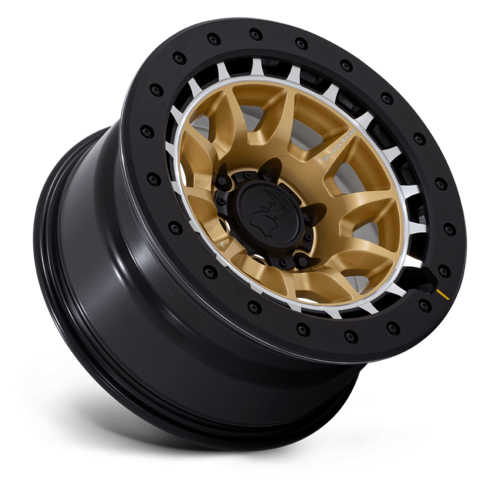 Black Rhino Hard Alloys BR016 Tusk 17x8.5-Inch Matte Gold Machined Wheel with Black Rock Guard