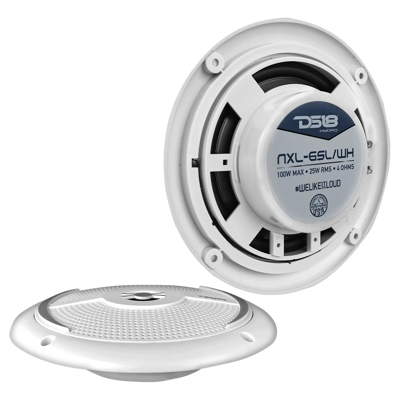 DS18 Marine 6.5-Inch Slim Mount 2-Way Speaker with RGB LED Illumination – White, Model NXL6SLWH