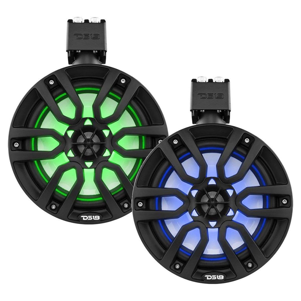 DS18 8-inch 2-Way Marine and Powersports Wakeboard Speakers with RGB LED Illumination – Black (Pair)