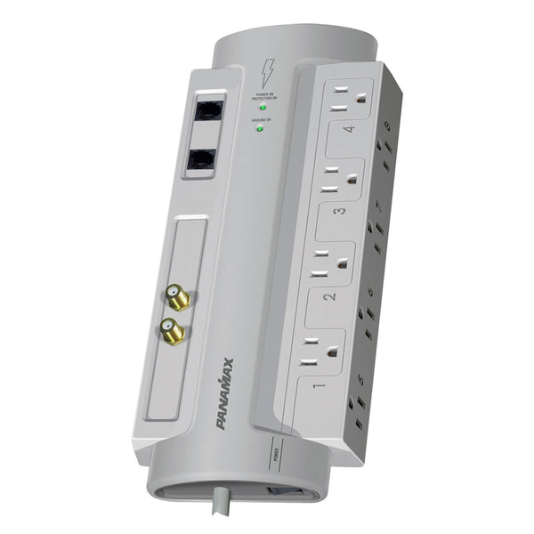 Panamax Sp8-av 1,125-joules Surge Protector, 8 Ac Outlets Plus Rj11 And F-female Coax, 6-ft. Cord With Angled Plug, Sp8-av