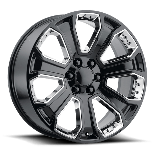 Performance Replicas PR113 22x9 Gloss Black Wheel with Chrome Accents, 6x5.5 Bolt Pattern, +24 Offset