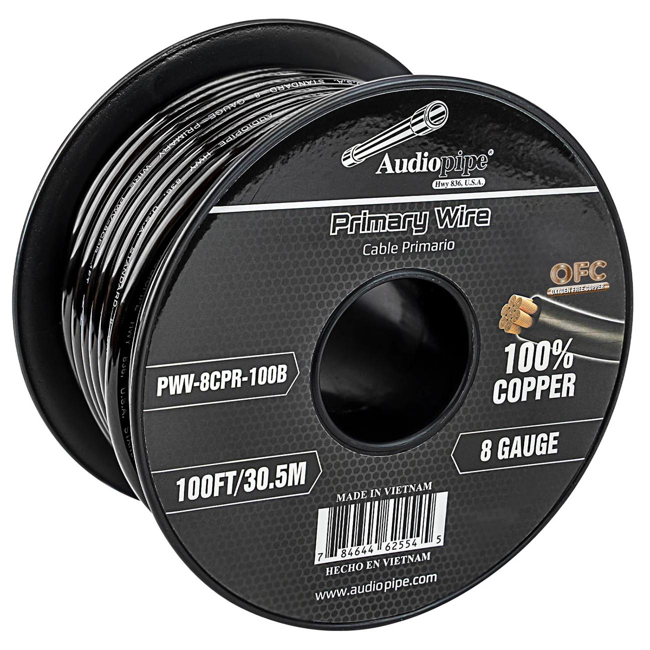 Audiopipe PWV8CPR100B 8 Gauge 100 Foot Copper Speaker Wire Roll - Black