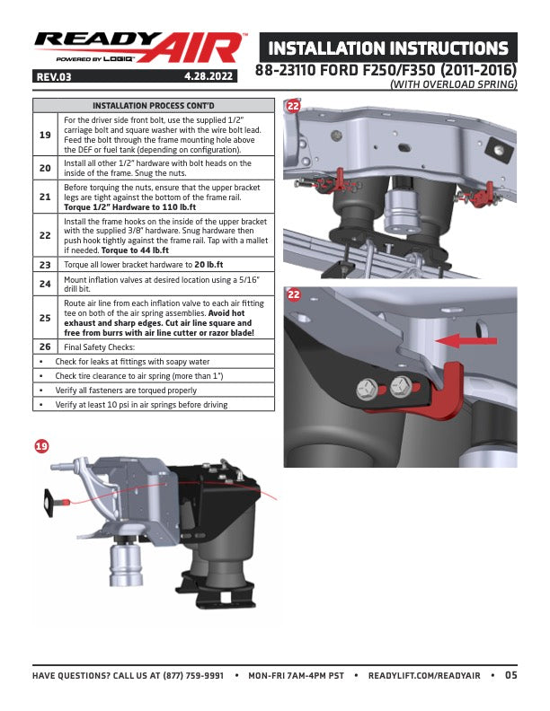 Ready Air - FORD F250/350/450 11-16 LOAD LEV (W/OL) - 88-23110