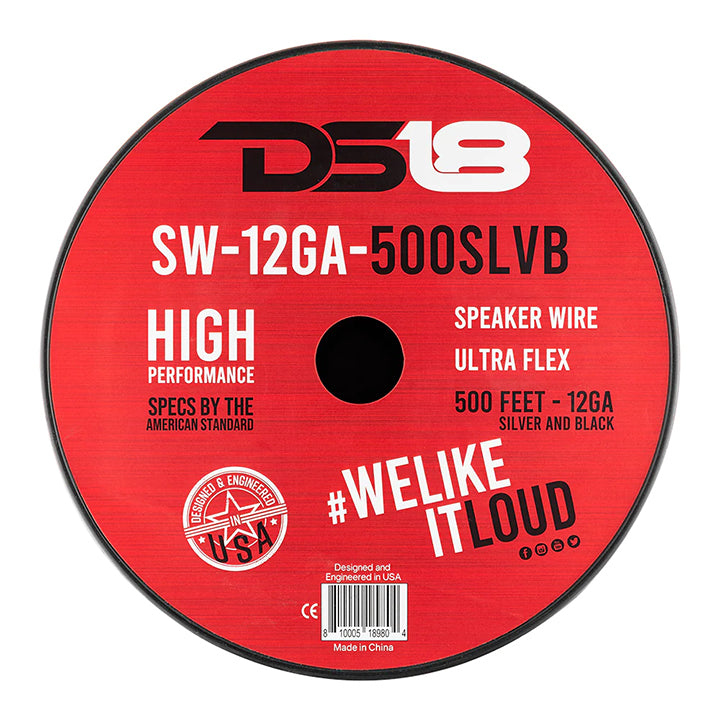 DS18 Ultra Flex CCA Speaker Wire 12 Gauge 500 Foot Silver/Black – Reliable Audio Wiring Solution