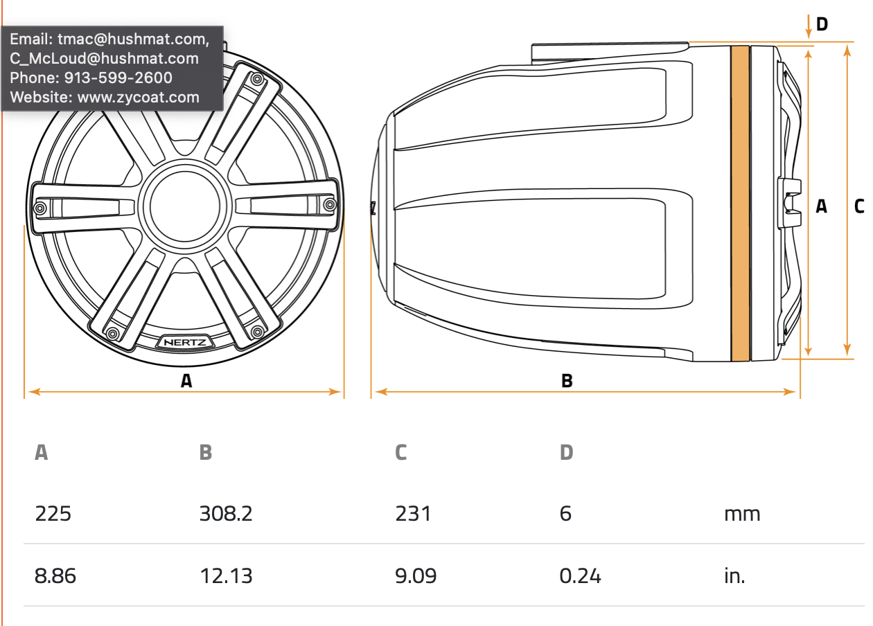 Hertz HTX 8H S-FL-SW - 200 (8) mm (in.) | 288 (11.34) mm (in.) | Led Flat Common Motor Tower | 400 W | 4 Ohm