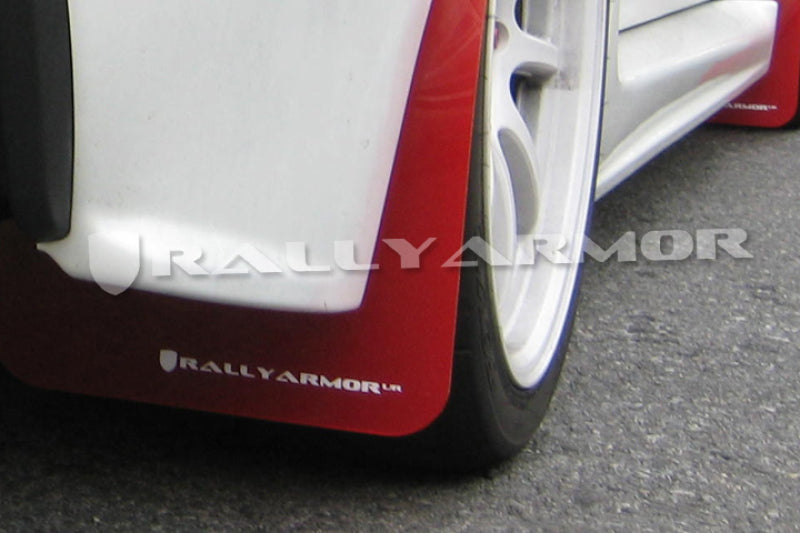 Rally Armor - ralMF8-UR-RD/WH - 2007-2015 Mitsubishi Lancer Red UR Mud Flaps with White Logo