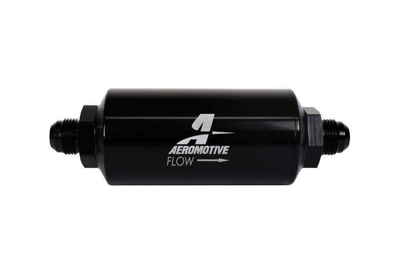 Aeromotive AER12375 In-Line Fuel Filter, AN-08 Male, 10-Micron Microglass Element, Black Anodized