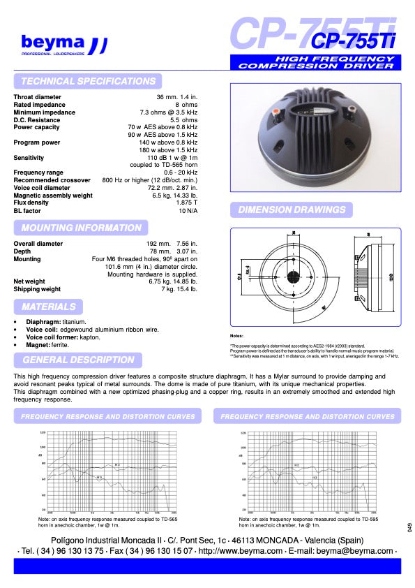 Beyma Compression Driver CP-755/Ti - View 2