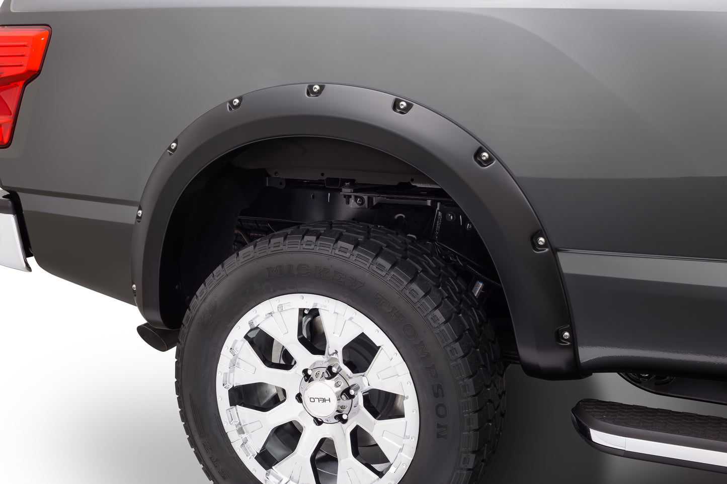 Bushwacker - 70907-02 - Fender Flare - 70907-02 Black Pocket/Rivet Style Smooth Finish 4-Piece Fender Flare Set for 2004-2015 Nissan Titan w/Lock Box - P/N: 70907-02