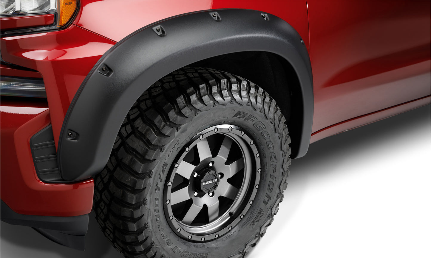 Bushwacker - 48103-08 - Fender Flare - 48103-08 Black Forge Pocket/Rivet Textured Finish 4-Pc Fender Flare Set for 99-06 Chev Silv/GMC Sierra 1500, 01-06 Chev Silv/GMC Sierra 2500/3500; Includes 2007 Classic - P/N: 48103-08
