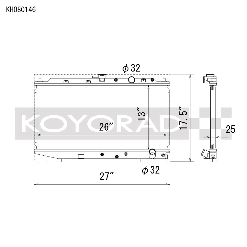 Koyo 88-91 Honda Civic and CRX EF Chassis B-Series Manual Transmission All-Aluminum Radiator KH080146