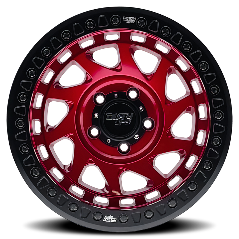 Dirty Life Enigma Race 9313 Beadlock Wheel, 17 x 9 Inch, 5x127 Bolt Pattern, -12 mm Offset, Crimson Candy Red