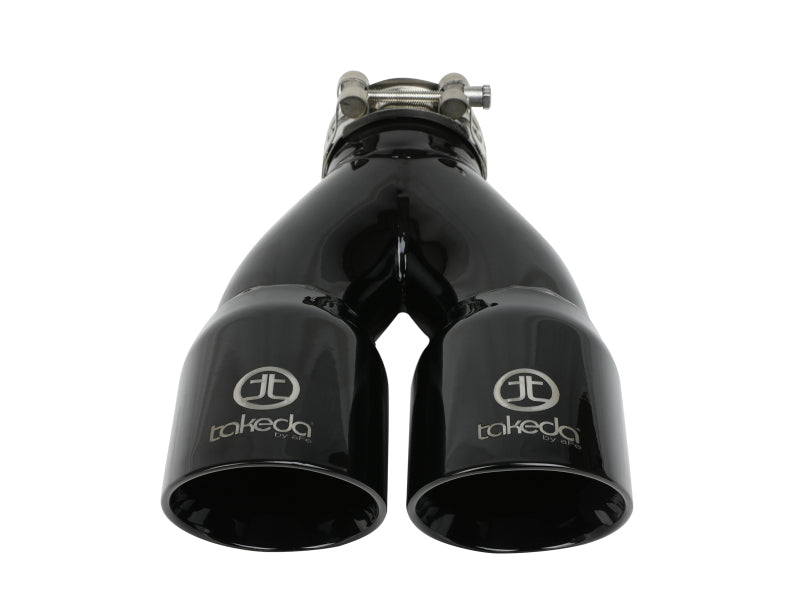 aFe Takeda 304 Stainless Steel Clamp-On Exhaust Tip, 2.5-Inch Inlet, 3-Inch Dual Outlet, Black - 49T25364-B10