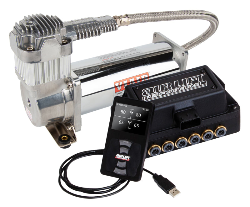 Air Lift Performance 3H Air Suspension Management System with 3/8-Inch Air Line, 5-Gallon Polished Aluminum Tank and VIAIR 444C Compressor - ALF27798