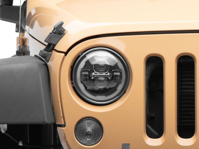 Raxiom 07-18 Jeep Wrangler Axial Series 7-Inch LED Headlights with DRL, Black Housing, Clear Lens