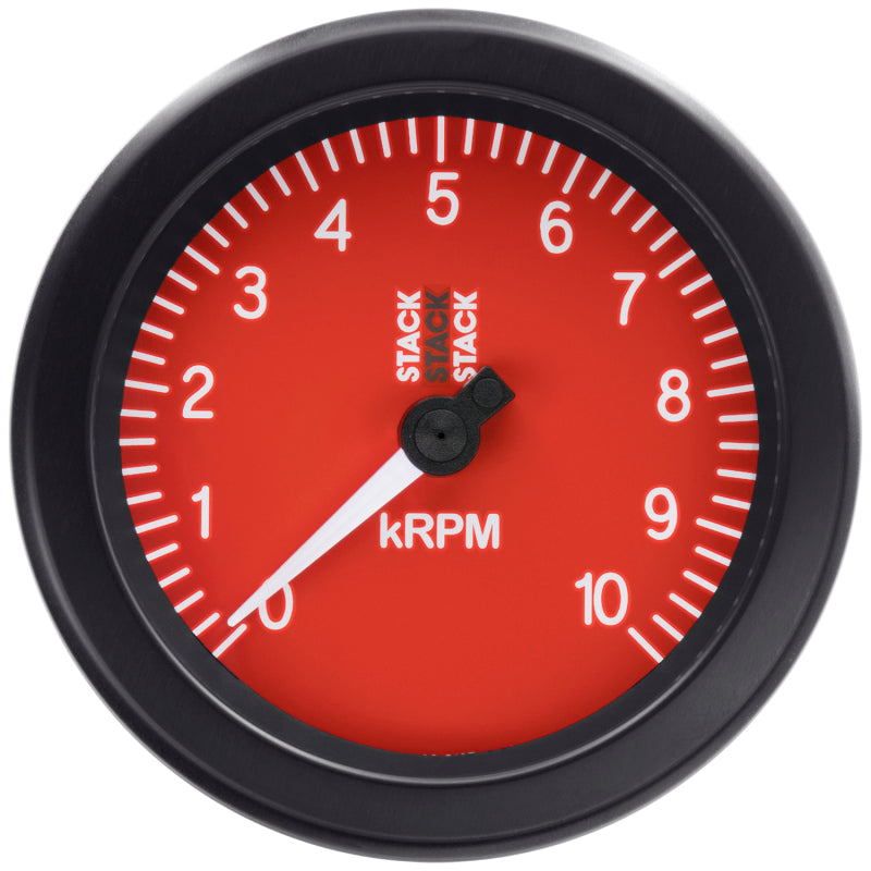 AutoMeter STACK ST100 Sport 88mm 0-10,000 RPM Tachometer, Red Dial, Part atmST100-010R