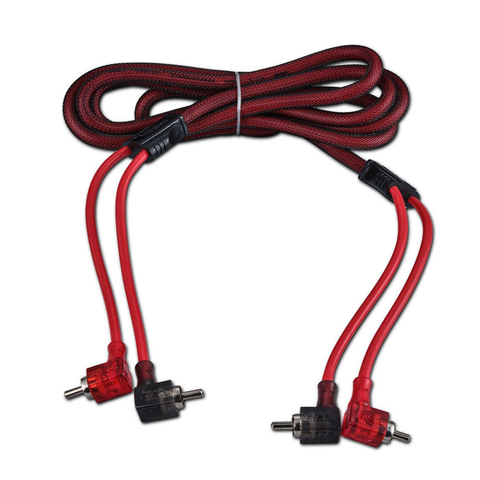 DS18 100% OFC Ultra Flex 2-Channel RCA with 90 Degree Ends, Dual Twist Wire, Red Braided Jacket - 6 ft SKU: R6.L