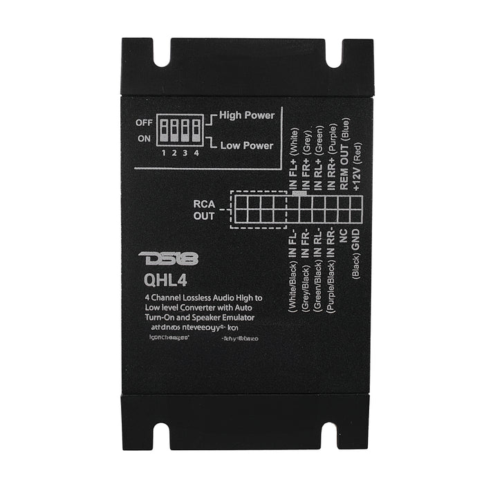 DS18 4-Channel Lossless Audio Line Output Converter with Auto Turn-On And Speaker Emulator SKU: QHL4