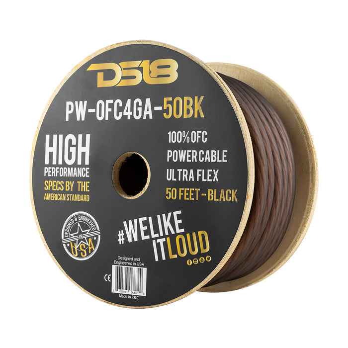 DS18 4-GA 100% OFC Ground, Power Cable, 50 Feet SKU: PW-OFC4GA-50BK