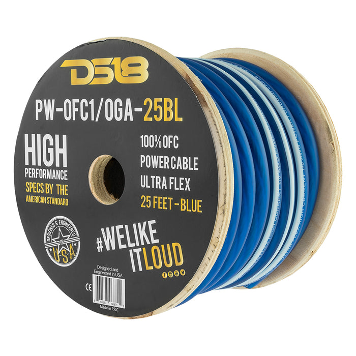 DS18 1/0-GA 100% OFC Ground, Power Cable, 25 Feet SKU: PW-OFC1/0GA-25BL