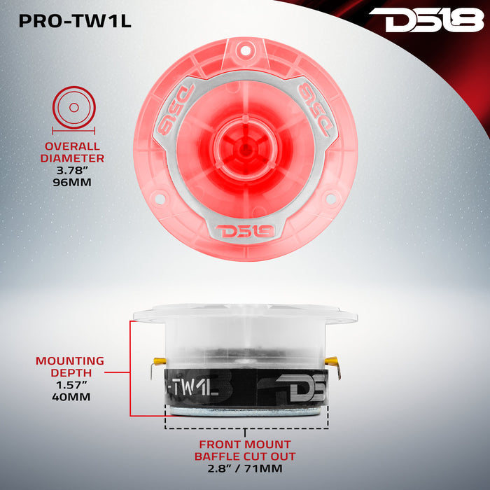 DS18 3.8" Super Bullet Tweeter with 1" Aluminum Voice Coil with RGB LED Lights SKU: PRO-TW1L