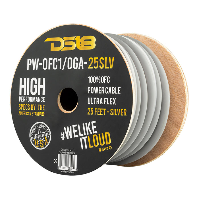 DS18 1/0-GA 100% OFC Ground, Power Cable, 25 Feet SKU: PW-OFC1/0GA-25SLV