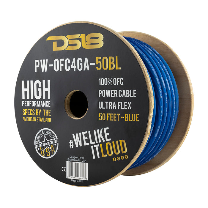 DS18 4-GA 100% OFC Ground, Power Cable, 50 Feet SKU: PW-OFC4GA-50BL