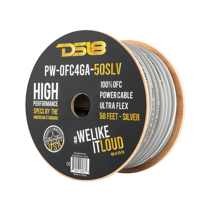 DS18 4-GA 100% OFC Ground, Power Cable, 50 Feet SKU: PW-OFC4GA-50SLV