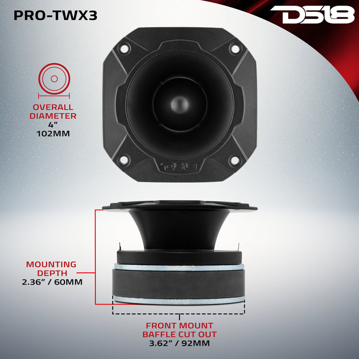 DS18 4" Super Bullet Tweeter 250 Watts 1.5" Titanium 4-Ohm Vc SKU: PRO-TWX3