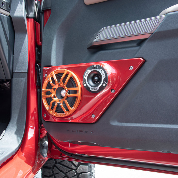 DS18 Ford Bronco 6th Gen Front Doors 6.5" Speaker and 3.8" Tweeter Panels SKU: BRO-FD-LR