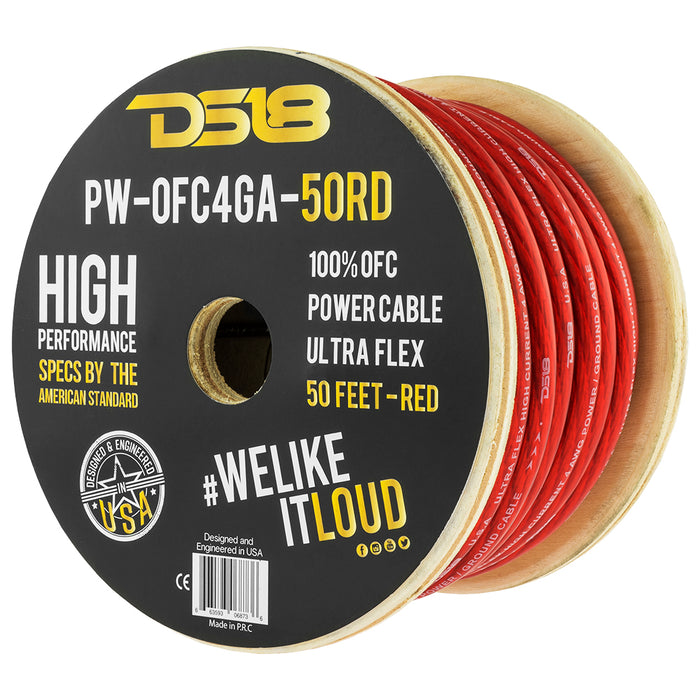 DS18 4-GA 100% OFC Ground, Power Cable, 50 Feet SKU: PW-OFC4GA-50RD