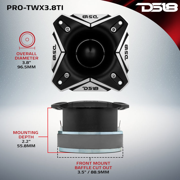 DS18 3.8" Super Bullet Tweeter 250 Watts 1.5" Titanium 8-Ohm Vc SKU: PRO-TWX3.8TI
