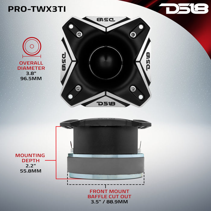 DS18 3.8" Super Bullet Tweeter 250 Watts 1.5" Titanium 4-Ohm Vc SKU: PRO-TWX3TI