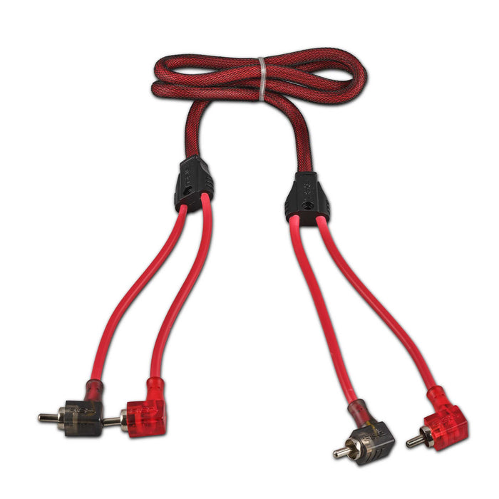 DS18 100% OFC Ultra Flex 2-Channel RCA with 90 Degree Ends, Dual Twist Wire, Red Braided Jacket - 3 ft SKU: R3.L