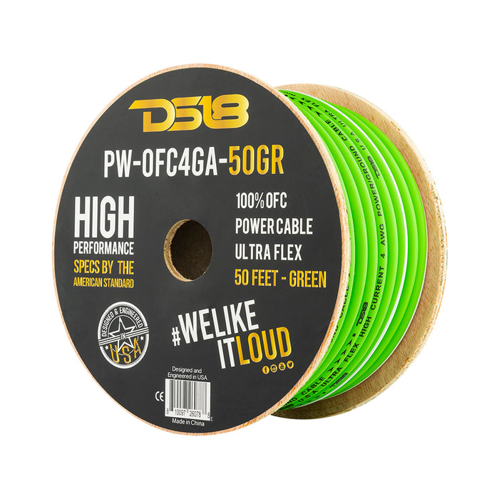DS18 4-GA 100% OFC Ground, Power Cable, 50 Feet SKU: PW-OFC4GA-50GR