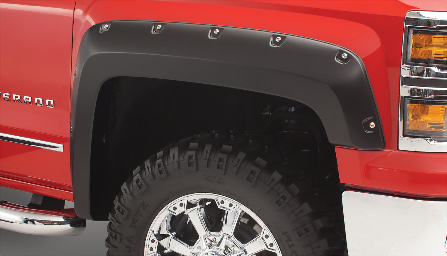 Bushwacker - 40909-02 - Fender Flare - 40909-02 Black Pocket/Rivet Style Smooth Finish 4-Piece Fender Flare Set for 19-23 GMC Sierra 1500 - P/N: 40909-02