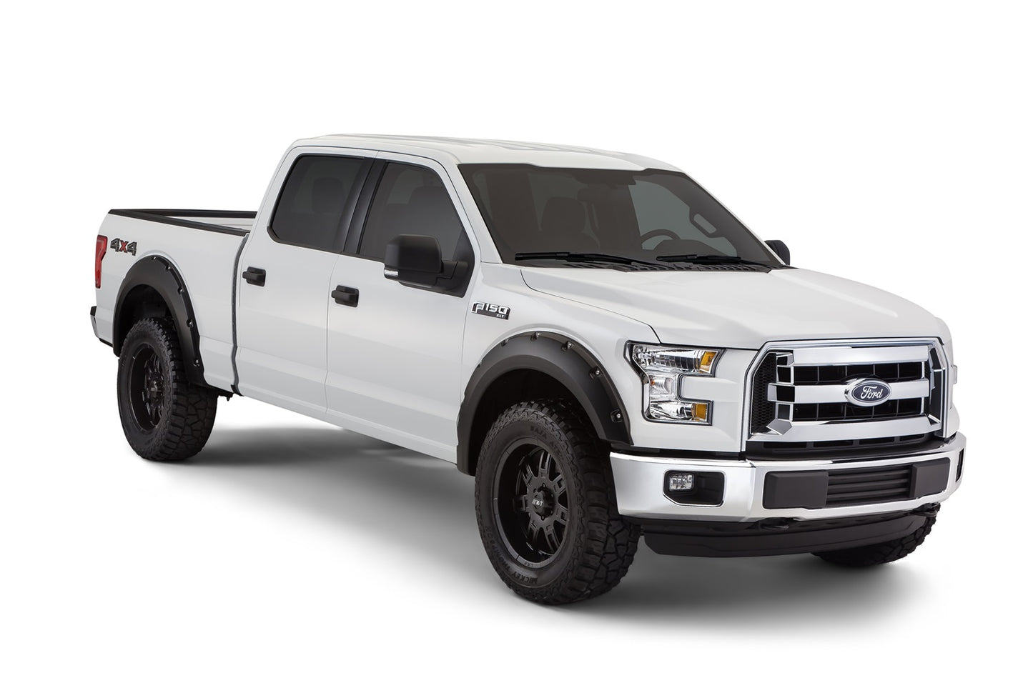 Bushwacker - 20935-02 - Fender Flare - 20935-02 Black Pocket/Rivet Style Smooth Finish 4-Piece Fender Flare Set for 2015-2017 Ford F-150 (Excludes Models w/Tech Package) - P/N: 20935-02