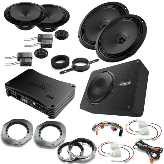 Audison F-150 18-19 5.9 NS Audison Front, Rear, Amp, and 8" Sub Bundle Compatible with 18-21 Ford F-150 Non Sony Sound Systems