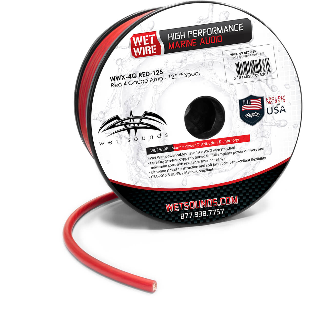 Wet Sounds WWX-4G RED-125 Red Frosted 4GA Wet Wire | Red Frost 4 Gauge Amp Wire - View 2