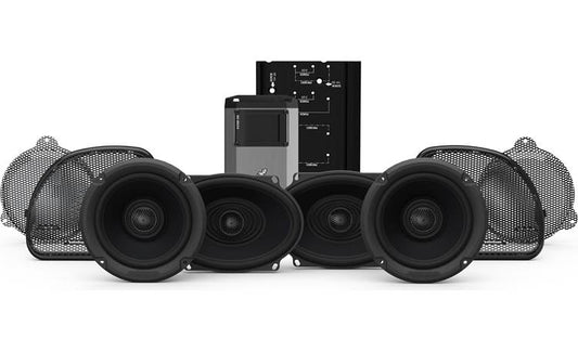 Rockford Fosgate HD14CVO-STG2 Stage 2 audio kit for select 2015-up Harley-Davidson motorcycles — includes two 6-1/2" speakers, two 5"x7" speakers, and a 4-channel amp