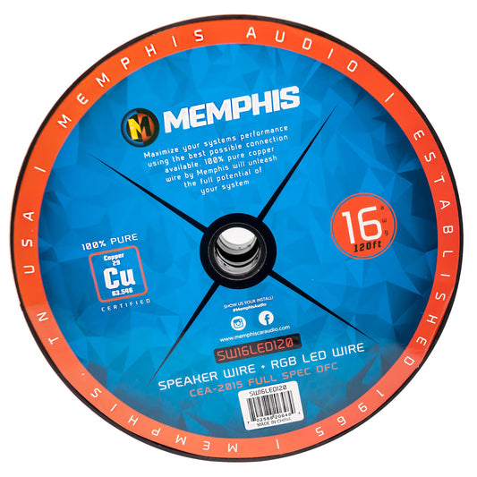 Memphis SW16LED120 Memphis Audio SW16LED120 6-Conductor Multifunction Cable - 16AWG Speaker Wire + RGB LED 120ft.