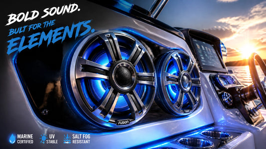 Marine audio speakers on a modern boat console