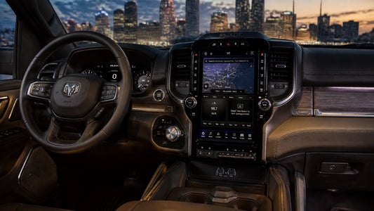 Linkswell T-Style radio and factory dashboard infotainment display comparison in a modern truck