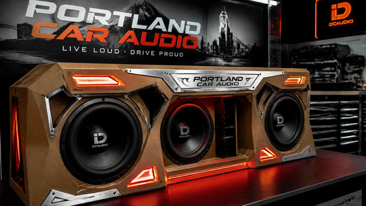 Custom car audio setup in Portland workshop