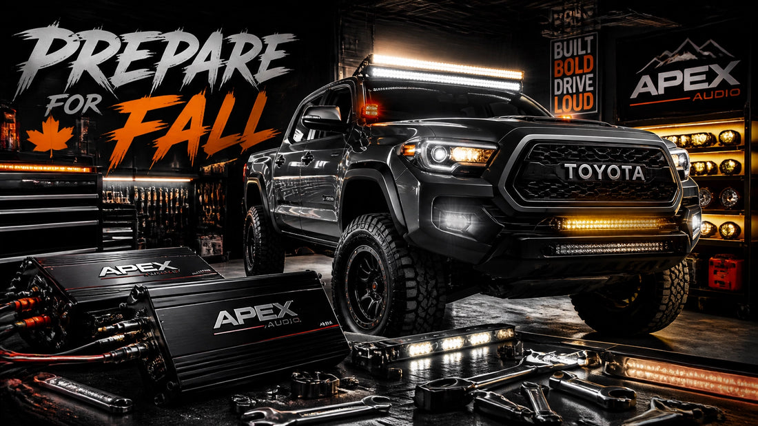 Vehicle fall preparation garage setup with tools and lighting
