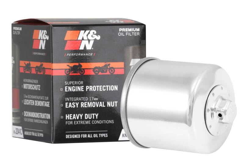 K&N Engineering KN-204C Chrome Powersports Oil Filter for Honda, Kawasaki, Arctic Cat, Suzuki, Triumph and Yamaha