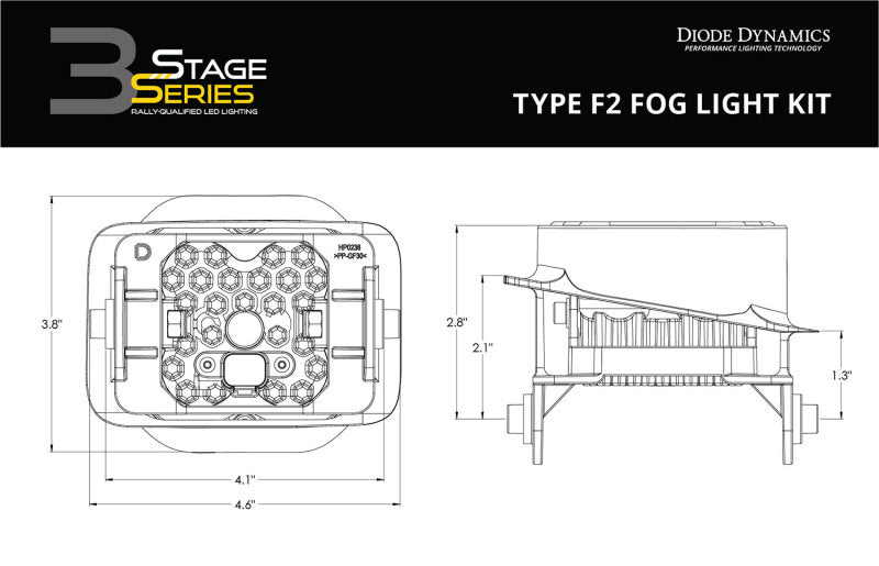 Diode Dynamics SS3 Sport Type F2 Fog Light Bracket Kit with Amber Backlight, White SAE Fog