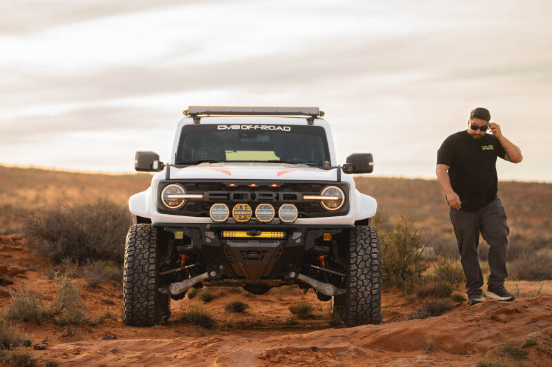 DV8 Offroad Ford Bronco Raptor Tube Front Bumper with Integrated Light Mounts and Optional Prerunner Push Bar