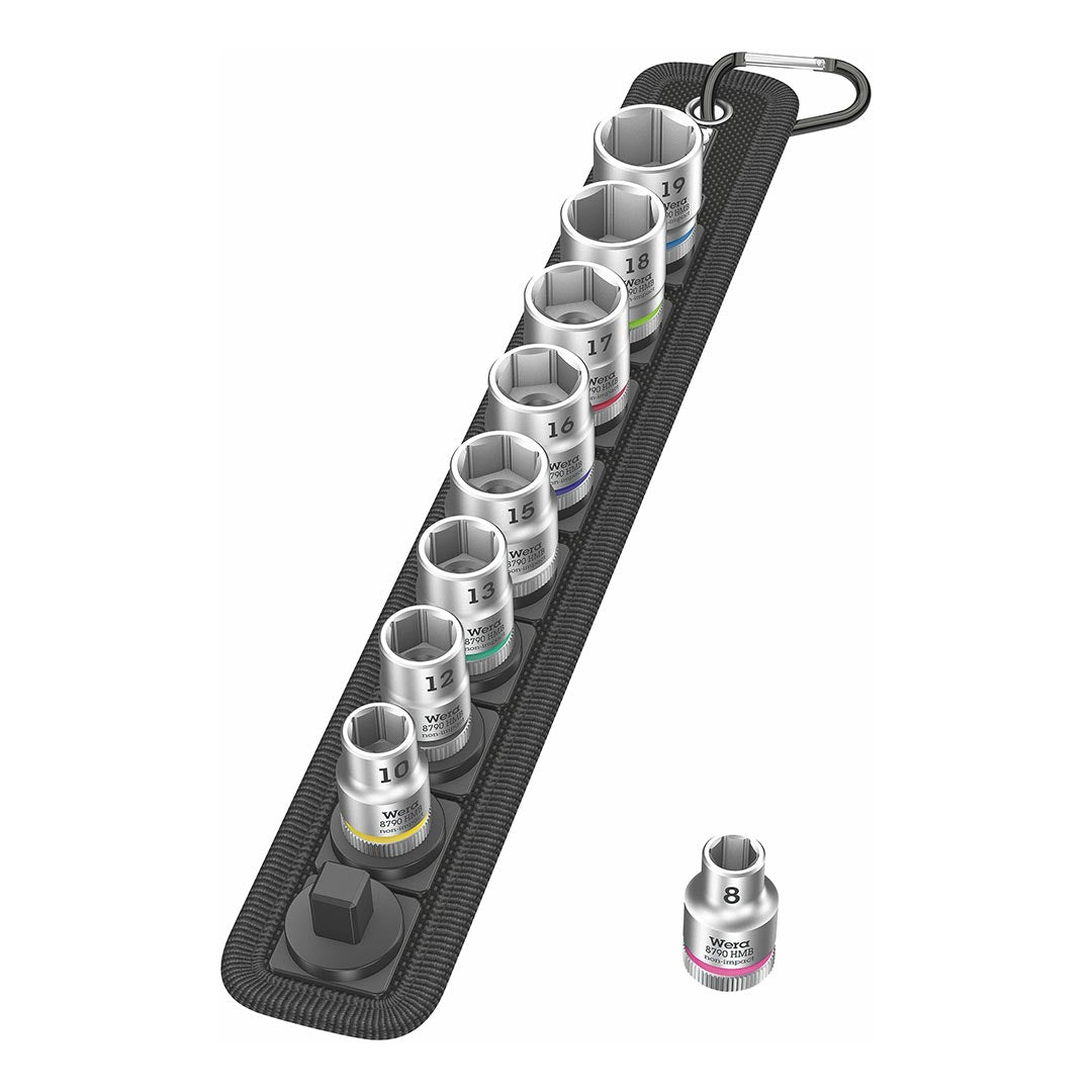 Wera 3/8-Inch Drive Metric Socket Set on Storage Belt, 9-Piece Set
