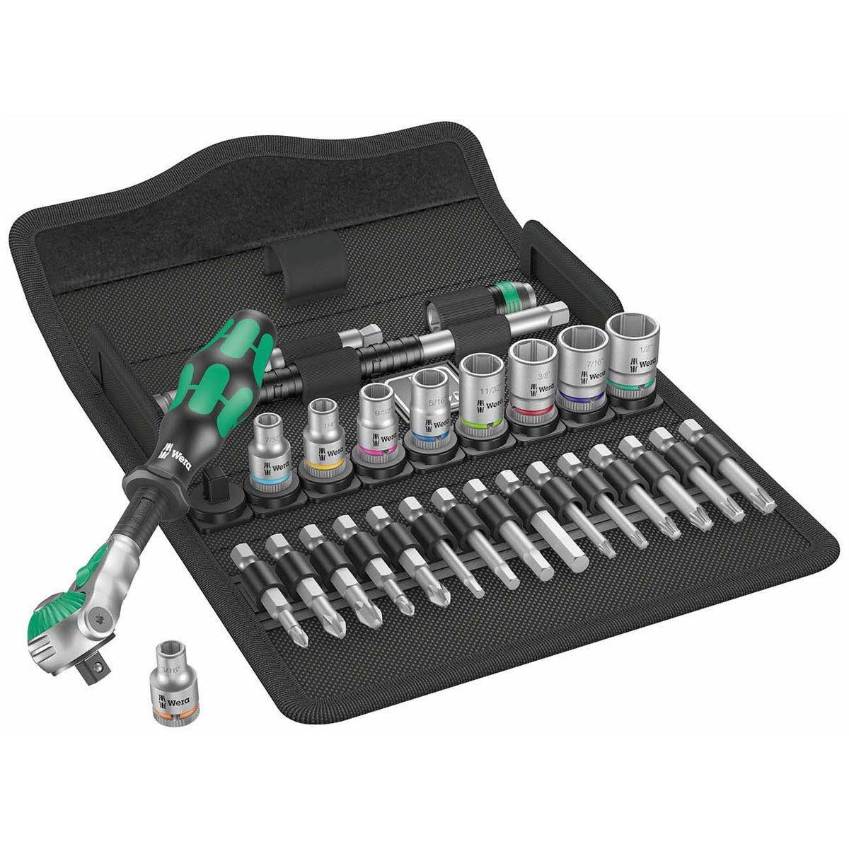 Wera 1/4-Inch Drive Multi-Function Ratchet and SAE Socket Set, 28-Piece - Part 05004019001